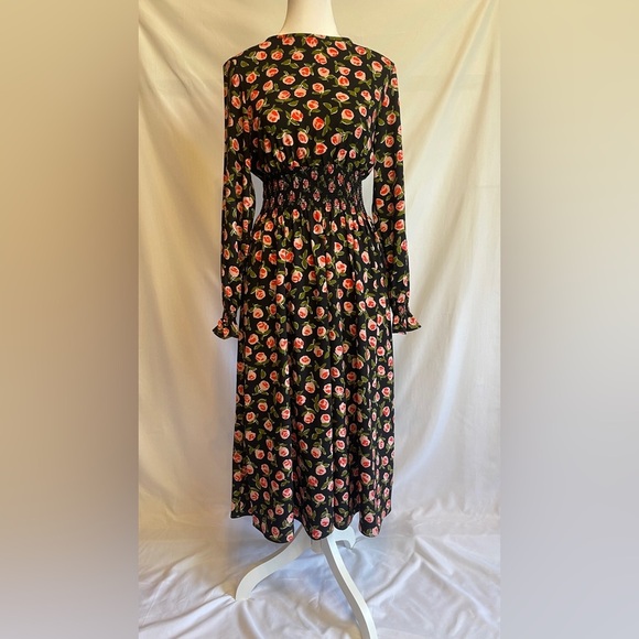 Kate Spade Waverly Ditsy Roses Smocked Mindi-dress In Black - Picture 3 of 9